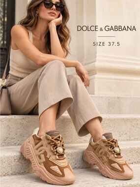 Dolce & Gabbana Women’s Chunky Sneaker — Beige, Tan & Pink